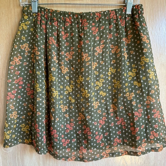 Mossimo Sheer Patterned Green Orange Yellow White Lined Skirt M Elastic Waist - Picture 7 of 8
